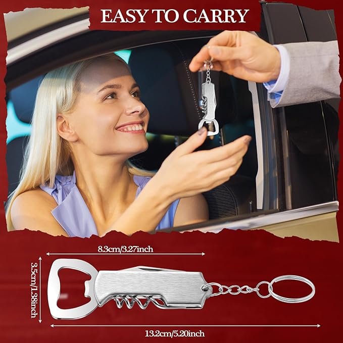 Ziliny 24 Pcs Bottle Opener Keychain Bulk Wine Bottle Beer Opener Keychain 3.27" Stainless Steel Corkscrew Waiter Corkscrew Wine Keyring Gifts for Christmas Bar Party Wedding Home (Silver)