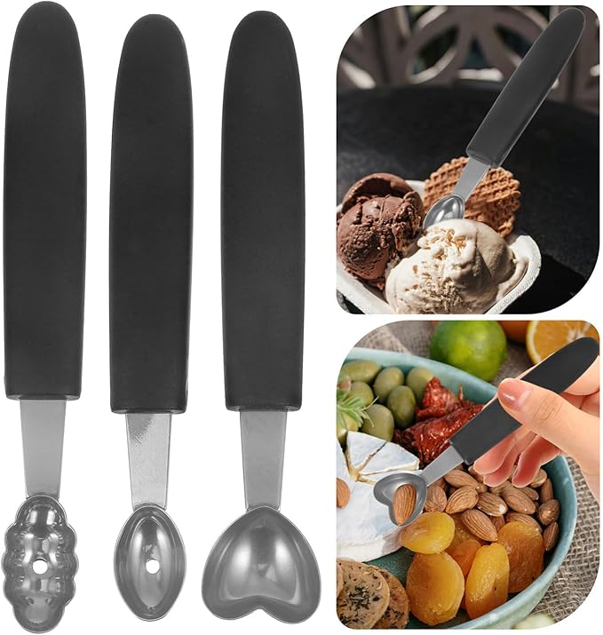 OUNONA 3pcs Stainless Steel Ice Cream Scoop Heavy Duty Fruit Scooper for Elegant Desserts for Ice Cream Fruit Salads and Food Presentation and Easy to Use