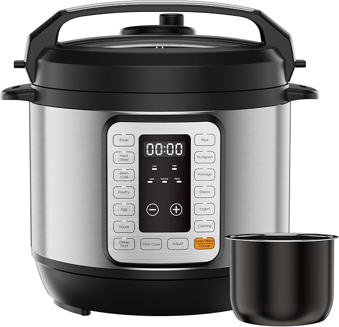 DUMOS 16-in-1 Electric Pressure Cooker, 6QT Programmable Multi Cooker with 12 One-Touch Presets, Soup Steam Yogurt and More, Ceramic Inner Pot Delay Start & Keep Warm, Includes Recipe Guide, Silver