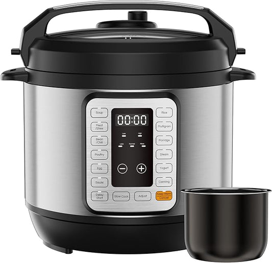 DUMOS Electric Pressure Cooker 16-in-1, 8QT Programmable Multi Cooker with 12 One-Touch Presets, Soup Steam Yogurt and More, Ceramic Inner Pot Delay Start & Keep Warm, Includes Recipe Guide, Silver