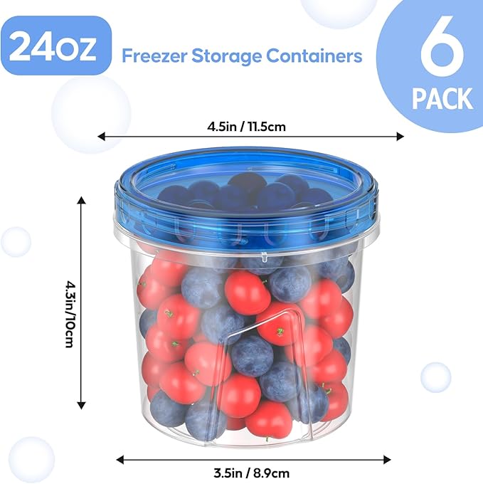 6 Pack-24 OZ Freezer Storage Containers Set, Small Plastic Containers with Twist Top Lids, Reusable Soup Containers for Meal Prep, Lunch, Leftovers