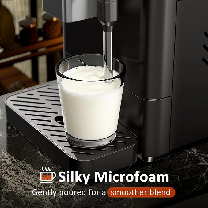 Kndko Automatic Espresso Machine, 20 Bar Coffee Maker with Grinder and Milk Frother Steam Wand, All-in-One Grind and Brew Coffee Maker, Auto Self-Cleaning, Cappuccino & Barista-Style