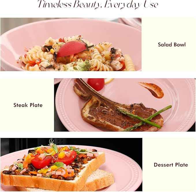 Pearl Dots Stoneware Dinnerware Set (20pc Set, Pink)