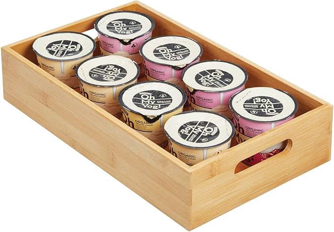 mDesign Kitchen Storage Box – Open-Top Bamboo Storage Tray with Handles – Versatile Cupboard Organiser for Shelves, Pantries, Surfaces and Cupboards – Natural