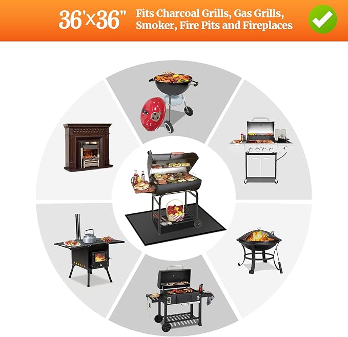 36" Square Fire Pit Mat/Under Grill Mat Fireproof Waterproof Oil-Proof, 4 Layers Fireproof Mat Fire Pit BBQ Pad Protect Mat for Deck Patio Grass Outdoor Wood Burning Fire Pit and BBQ Smoker