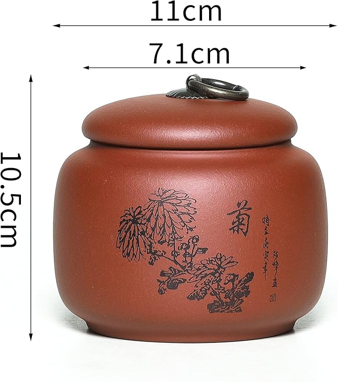 Yixing Clay Jar 17.5 Oz,Zisha Loose Leaf Tea Storage Canister Pot,Keep Bulk Tea Tidy and Fresh