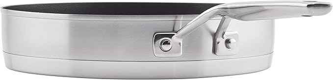 KitchenAid 3-Ply Base Brushed Stainless Steel Induction Pots and Pans Set with Nonstick Round Grill Pan and Lids, Dishwasher Safe, 10 Piece Cookware Set, Brushed Stainless Steel