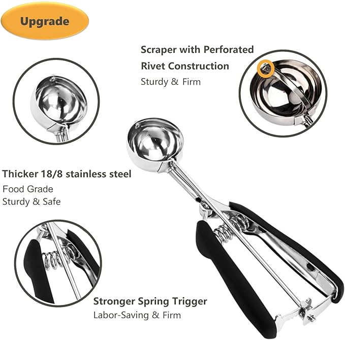 Cookie Scoop, Mini Cookie Scoops for Baking, 2 Tsp/ 10 ml/ 0.34 oz Cookie Scooper for Baking,18/8 Stainless Steel Cookie Dough Scoop with Non-slip Grip (30mm)