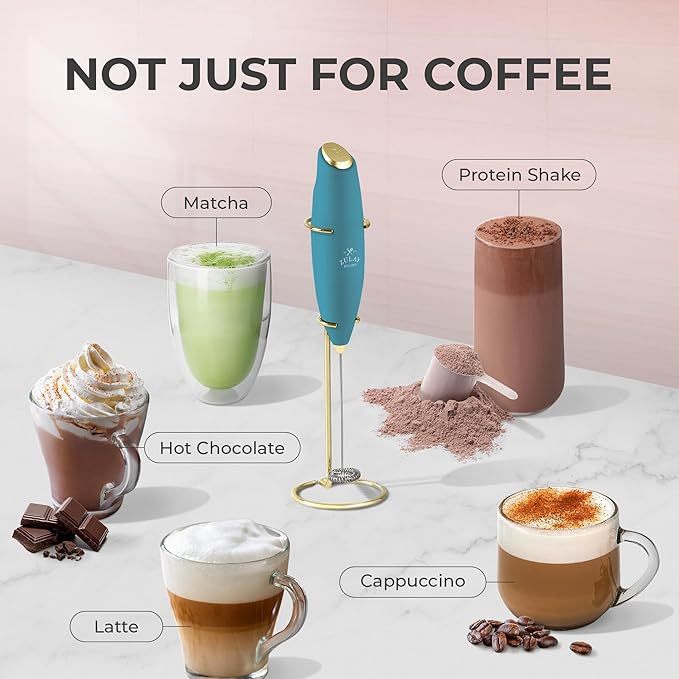 Zulay Kitchen Powerful Milk Frother Wand With 4 AA Duracell Batteries - Ultra Fast Handheld Drink Mixer - Electric Whisk Foam Maker for Coffee, Lattes, Cappuccino, Matcha & Creamer - Lake Gold