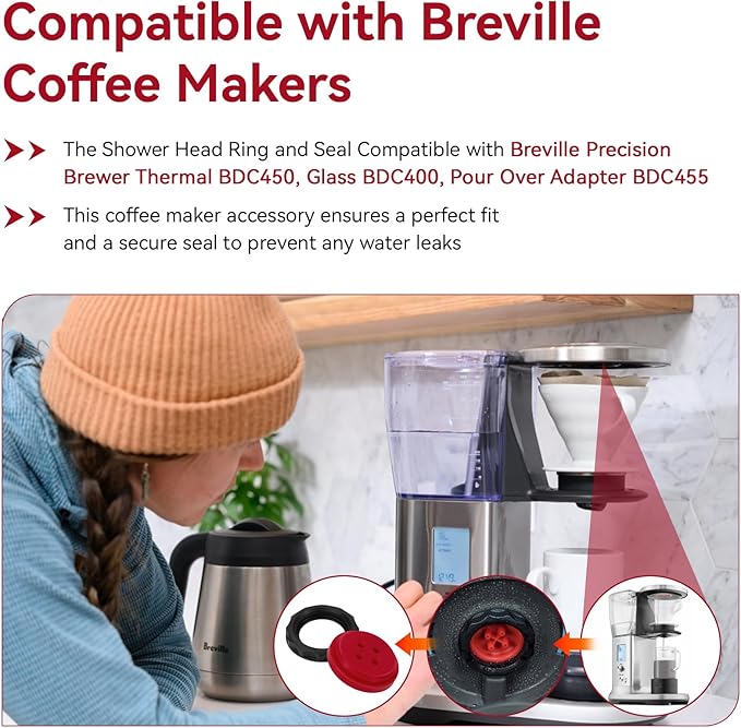 Shower Head Ring and Seal Compatible with Breville Drip Coffee Makers BDC450 BDC400 BDC455, Replacement Breville Precision Brewer Accessories & Spare Parts, 1 Set