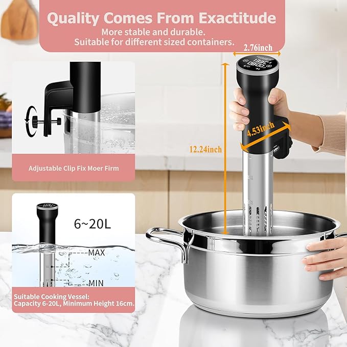 CATTLEMAN Sous Vide Cooker WiFi Kit, 1000W, Waterproof, Sous Vide Machine, Immersion Circulators for Suvee Cooker Kit with Vacuum Bags, Vacuum Pump, Precision Temperature Timer, Noise-free