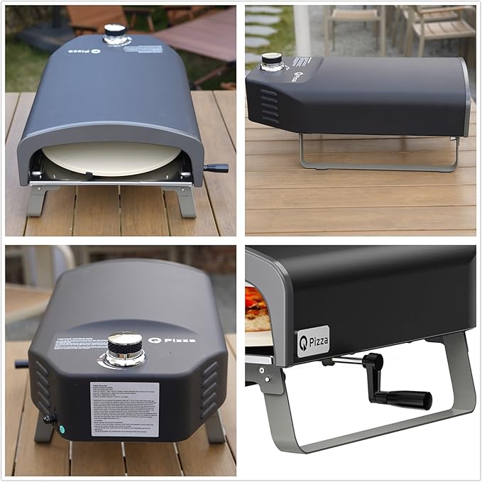 Portable Propane Pizza Oven with Manual Rotating Stone, Tabletop Gas Stove for Outdoor Kitchen, Gas Oven for Making Pizza, Bread, Steak, Pie, PS104