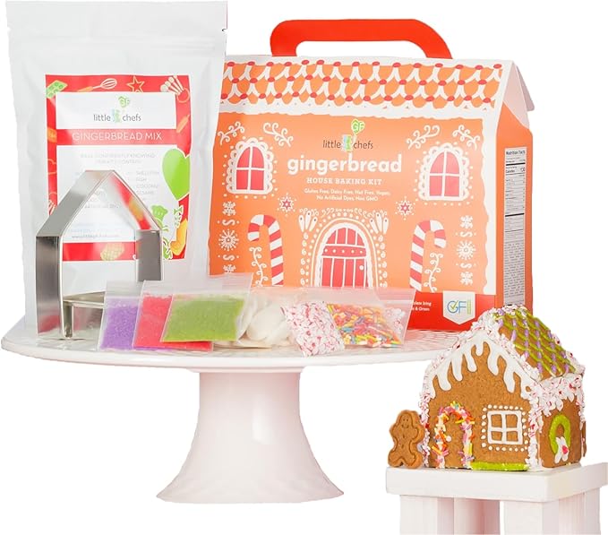 Little GF Chefs Gluten Free, Kids Gingerbread House Baking Kit, Gluten Free Certified, Allergy Friendly Christmas DIY Craft Mix, Xmas Holiday Activity, Dairy Artificial Dyes & Nut Free Vegan Non GMO