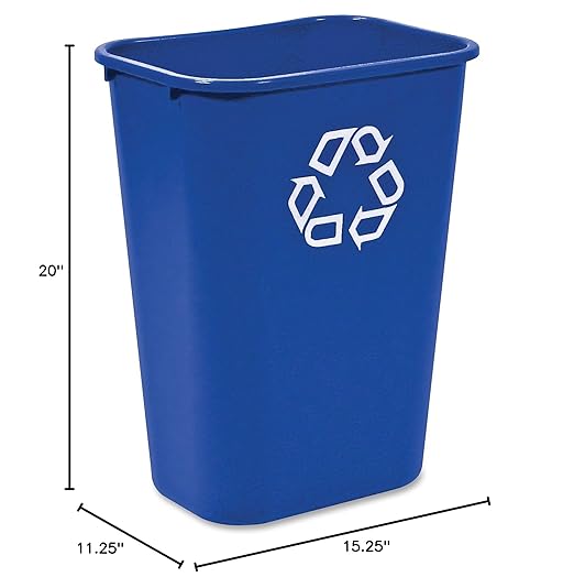 Rubbermaid Commercial Products Deskside Recycling Can, 10.25-Gallon/41-Quart, Blue Recycling Symbol, Plastic, for Bedroom/Bathroom/Office/Under Desk/Sink, Pack of 12