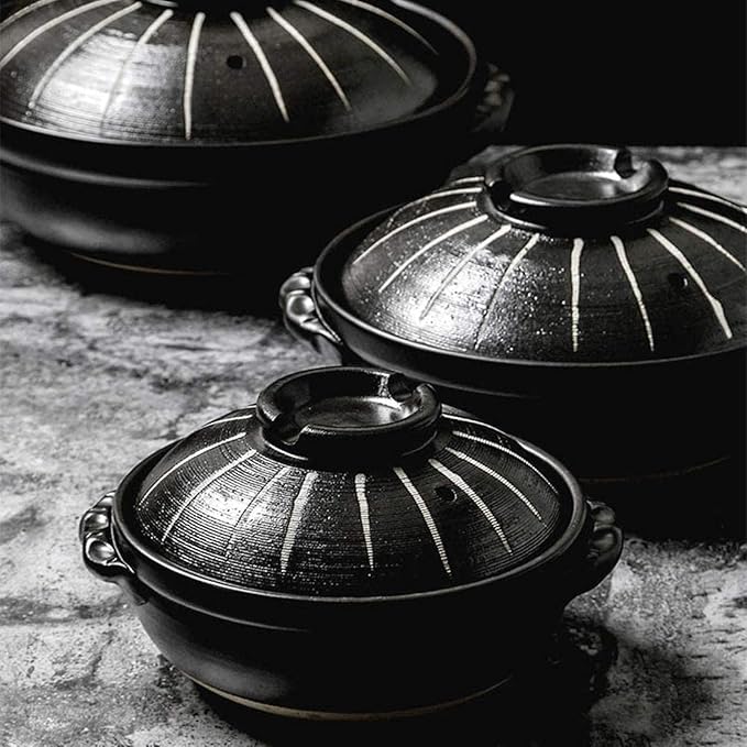 Round Casserole Dish Heat-Resistant Ceramic Casserole With Lid Soup Pot With Soup Pot Oil-Free Saucepan Japanese Donabe Hot Pot With Brushstroke Saucepan With Slow Stew W,A-1.7L