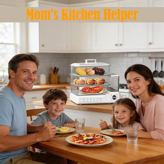Electric Steamer: 24L/25QT Electric Steamer for Cooking, 3 Tier Food Steamer with Detachable Water Tank, Steamer for Food with 800W Power for Veggies, Seafood & Rice, BPA-Free