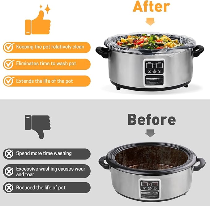 100 Pack Slow Cooker Liners, Large Size 13"x 21" Cooking Bags Disposable Pot Liners, Plastic Slow Cooker Bags Fits 3-8 Quarts, BPA Free, Suitable for Oval & Round Pot