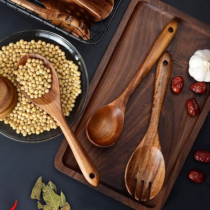 Wooden Spoons for Cooking,12 Pack Wooden Utensils for Cooking Wooden Cooking Utensils Wooden Kitchen Utensils Set Natural Teak Wooden Spatulas for Cooking