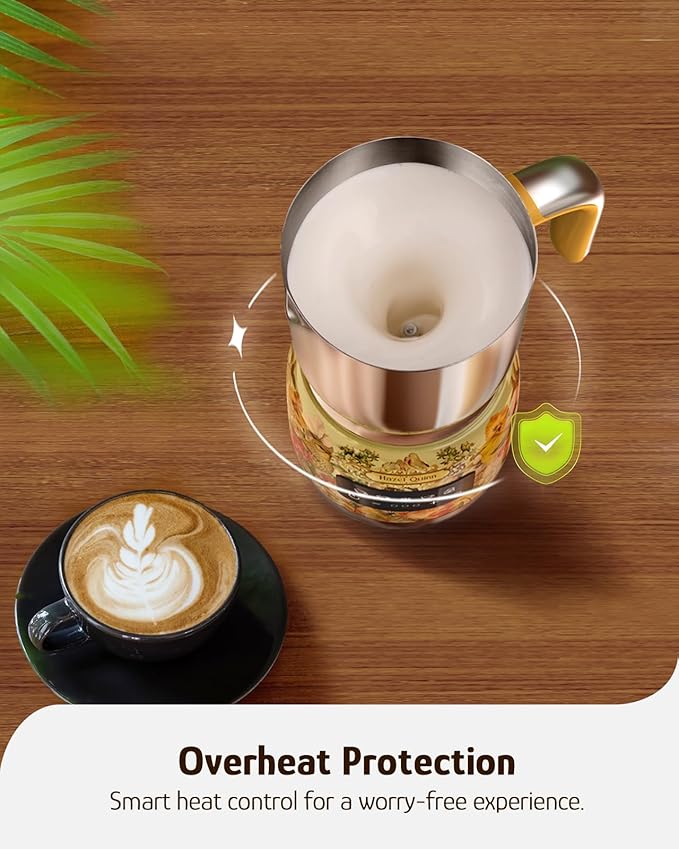 Hazel Quinn Milk Frother - Hot and Cold Detachable Milk Frother with Adjustable Temperature & Foam Thickness, Dishwasher Safe, for Latte/Cappuccino/Hot Chocolate, 400ML (13.5oz) - Floral Printed