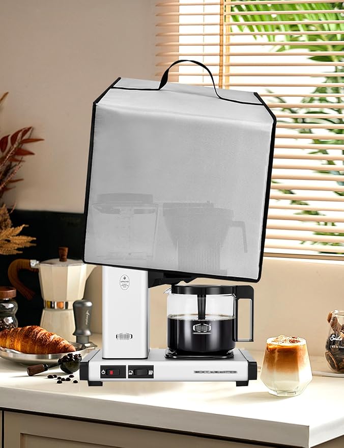 Coffee Maker Cover for Technivorm Moccamaster 53930 KBGV 10-Cup Coffee Machine 40OZ Heavy Duty Thickened Waterproof Protective Nylon Case,Black (Silver)