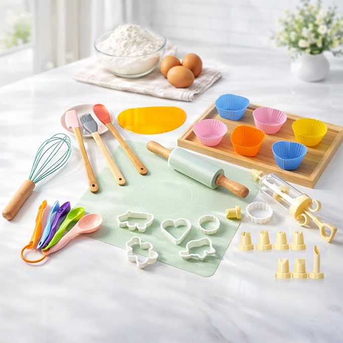 36PCS Kids Baking Set, Baking Kits for Kids with Food-Grade Silicone, Safe Kids Baking Kit for Toddlers, Ideal Gift for Parent-Child Baking Birthday Christmas
