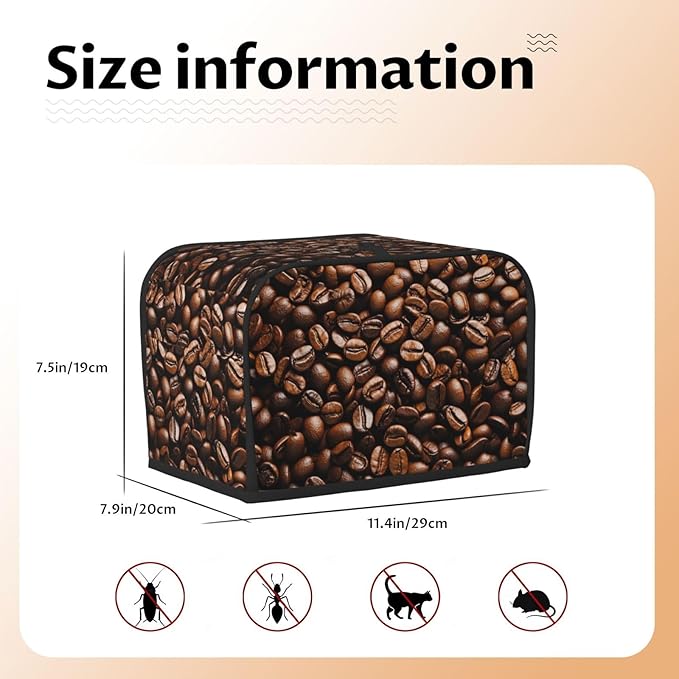 Coffee Print Toaster Cover 2 Slice, Cute Country Bread Machine Cover, Washable Toaster Kitchen Small Appliance Cover Stain Resistant,with Top Handle