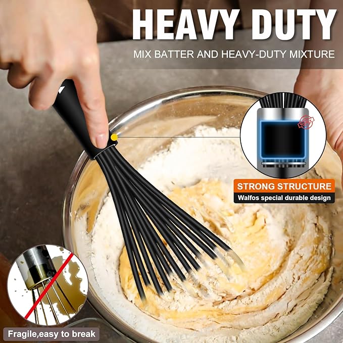 Silicone Whisks set with 7+5in mini stainless steel whisk, Non Scratch Coated 7+9+11in Whisks for Nonstick Cookware,Premium for Blending, Whisking, Beating, Frothing & Stirring