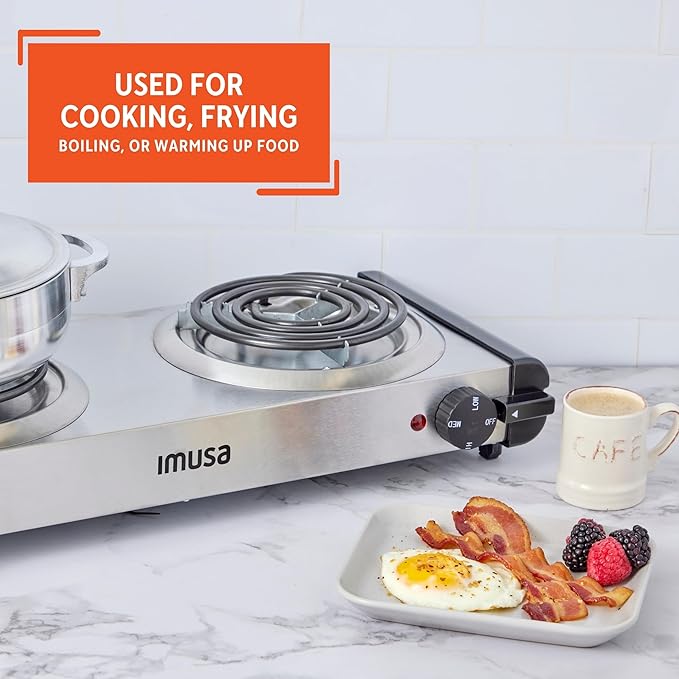 Imusa USA GAU-80312US Electric Double Burner 1750-Watts, Stainless Steel, Silver