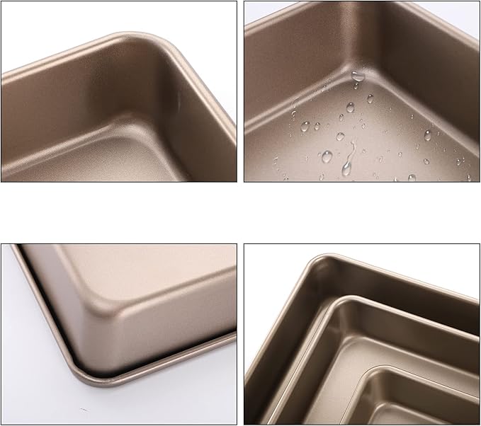 Dicunoy Set of 3 Deep Baking Pans, Nonstick Rectangle Cake Baking Sheet for Oven, Bakeware Bread Pans, Heavy Duty Carbon Steel Bread Tray, Bake Mold Turkey Roasting Pan, 8,11,12 inch