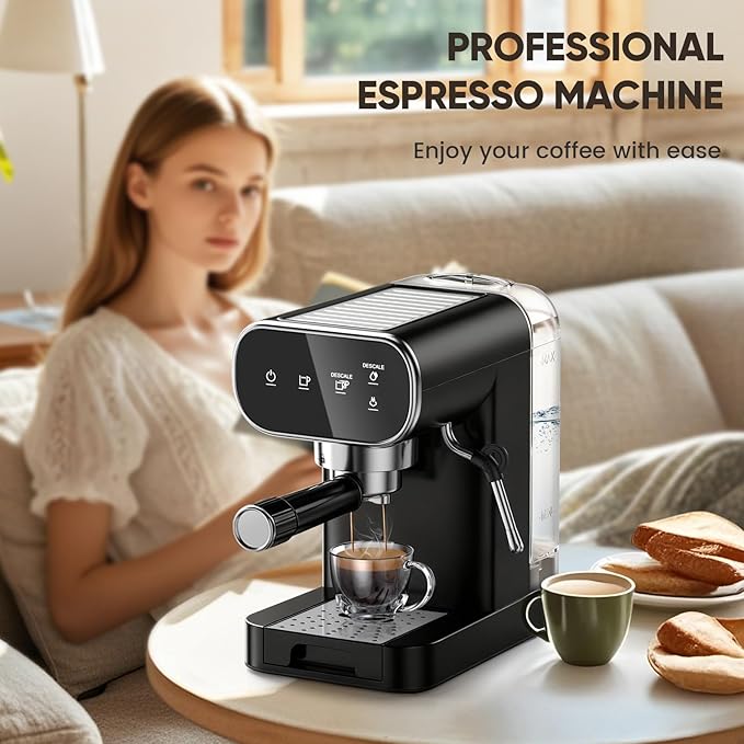 Horavie Espresso Machine 20 Bar, Home Espresso Maker with Touchscreen & Steam Milk Frother, Fast Heat-Up Coffee Machine with 48oz Removable Tank for Cappuccino, Latte, Americano, Black