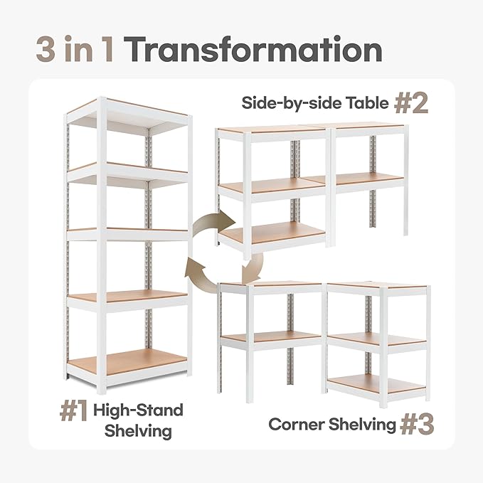 HOMEDANT House 5 Tier 24.4" W Laminated Metal Shelving Unit Adjustable Storage Utility Rack Heavy Duty Shelves Organization Multipurpose Shelf Kitchen Garage Pantry Closet 4 Pack