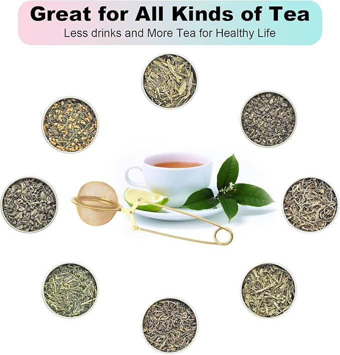 Luckyiren Snap Tea Ball Infuser with Handle; Premium Stainless Steel Fine Mesh Screen Tea Strainer Filters Colander Cullender Sieve Infusion Steeper Maker for Loose Leaf Tea Herbs, 2 Pieces, Golden