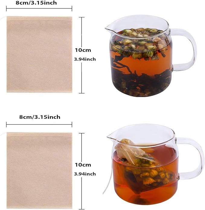100 PcsTea Filter Bags, Tea Bags for Loose Leaf Tea Safe & Natural Material, Disposable Tea Infuser for Loose Leaf Tea, Coffee, Spice, Herbs (3.2 x 4.0 inch)
