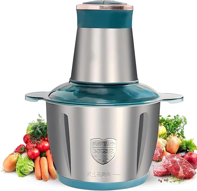 Food Processor,Electric Food Chopper,Fast Shredding for Meat, Vegetables, Fruits and Nuts,Electric Food Chopper with 4 Large Sharp Blades for Meat, Upgraded Button & Smart Overheat Protectio
