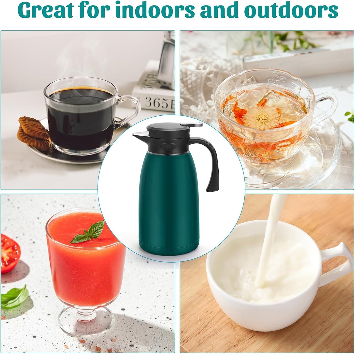 Yummy Sam 70oz Thermal Coffee Carafe, 2L Double Wall Vacuum for Hot Drinks, Stainless Steel Carafe for Hot Liquids Large Tea for Home School Office for Valentine's Day (Glossy Emeralds)