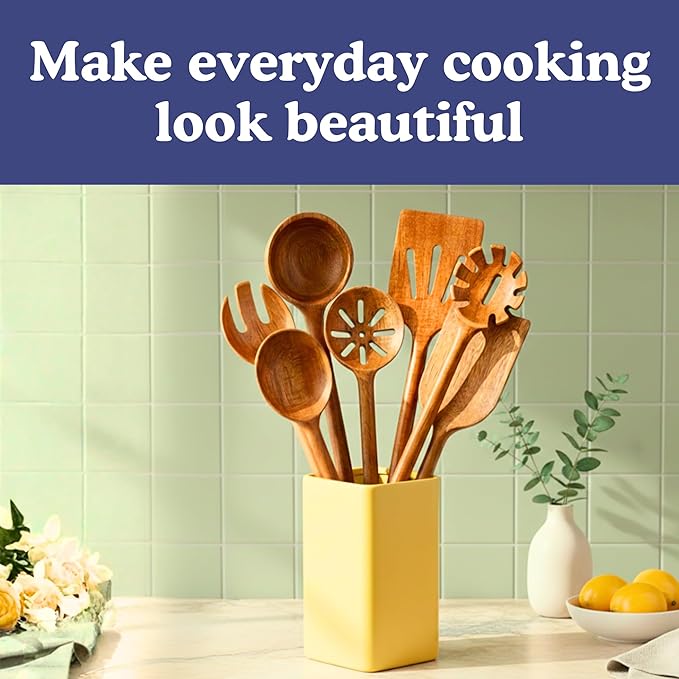 Non-Toxic Wooden Spoons for Cooking– 7-Piece Kitchen Utensils Set, Glue-Free & One-Piece Cooking Utensils, Natural Wooden Utensil Set with Plant-Based Finish, Free of Forever Chemicals