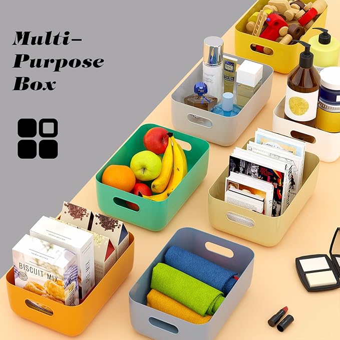 OWill 7-Pack Plastic Storage B-ins 4.2L, Small Organizer Bins for Classroom Kitchen Pantry Bathroom, Clear Storage Baskets for Shelves, Durable Containers for Bath Toy Storage & Home Organization