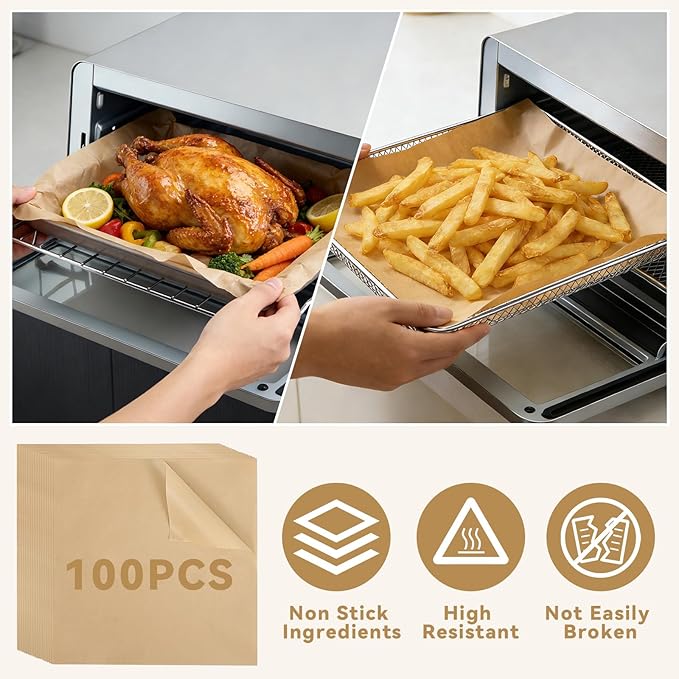 Air Fryer Accessories Compatible with Ninja Flip Air Fryer SP151, Crumb Tray with 4 Oven Liners, 100 PCS Parchment Paper Sheets, Air Fryer Basket and Baking Tray for Ninja Toaster Oven