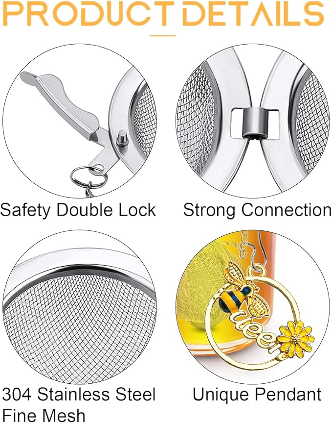 Tea Strainers for Loose Tea, Set of 2 TeaSanavie Stainless Steel Tea Ball, Tea infuser with Honeybee & Queenbee Charm