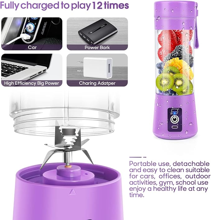 MIAOKE Portable Blender, Personal Mini Juice, USB Rchargeable Juicer Cup with Six Blades in 3D, Smoothie Blender Home/Office/Outdoors