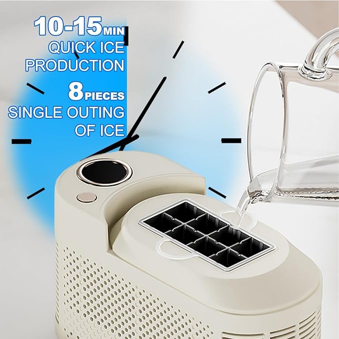 Mini Ice Making Machine, Compact Countertop Ice Maker, 8 Cubes in 15 Mins, 120W Dual Powered Automatic ICES Box with Clear Cover, Good Heat Dissipation, for Home, Office, Camping Use