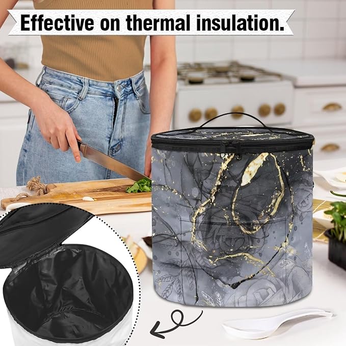 Electric Pressure Cooker Insulation Handbag Accessories Pockets Pressure Cooker Storage Bag Kitchen Decor, Rose Black Marble