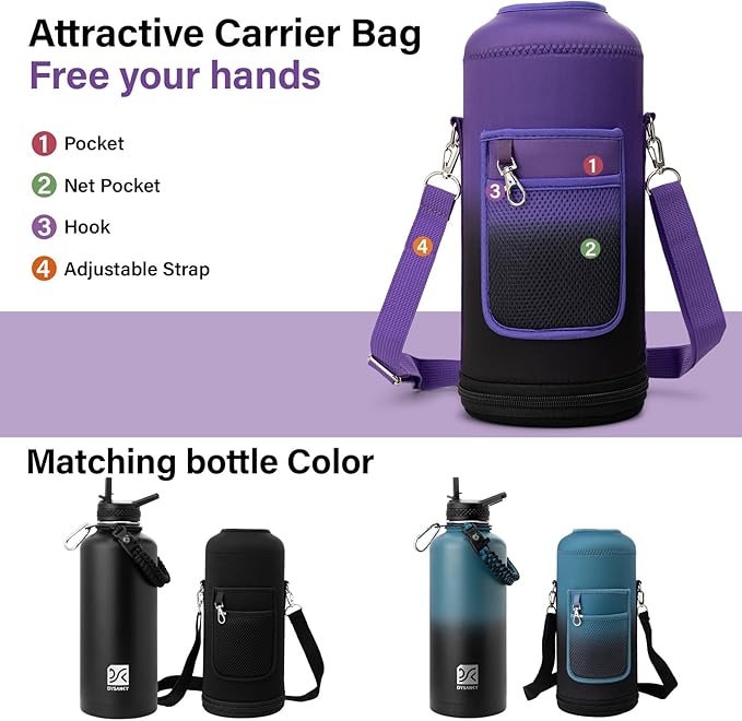 DYSANKY Insulated Water Bottle | Thickened Stainless Steel for Gym and Hiking with Straw, Carrier Bag, Handle Strap | BPA-Free 87 oz