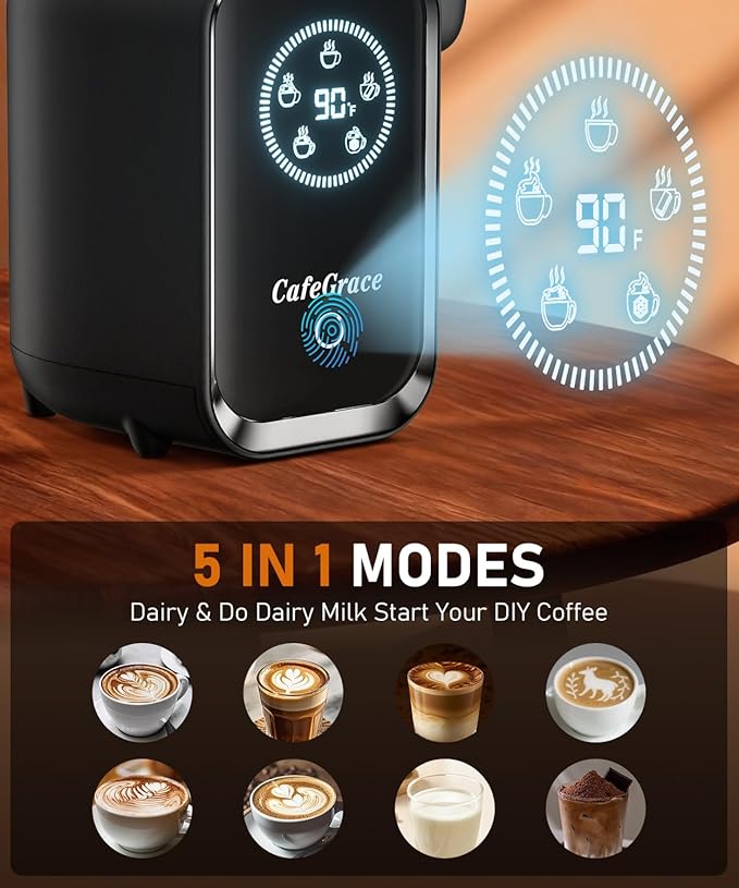Milk Frother Automatic, Electric Milk Frother and Steamer Removable Dishwasher Safe, Electromagnetic Heating, for Latte, Cappuccino, Chocolate Milk, Hot & Cold Foam,