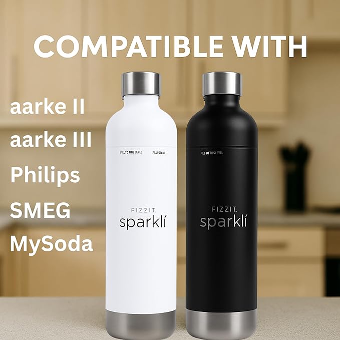 FIZZIT Spärkli 1L Stainless Steel Carbonating Bottle | Compatible with Aarke II & III, Philips GoZero & Monten Soda Makers | Reusable Sparkling Water Bottle, Dishwasher Safe, BPA-Free-Eco-Friendly