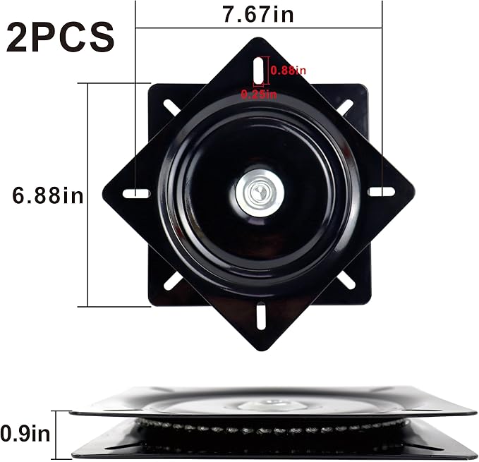 2 Pack 7 Inch Lazy Susans Turntable Bearings Swivel Zinc Plate, Black Square Susan Hardware, Heavy Duty Replacement Parts for Table, Chair, Round Bar Stools