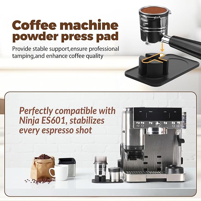 Tamping Mat Compatible with Ninja Luxe Cafe Espresso Machine ES601&ES701, Silicone Portafilter Holder & Tamping Station for Ninja Luxe Coffee, Non-Slip (Black)