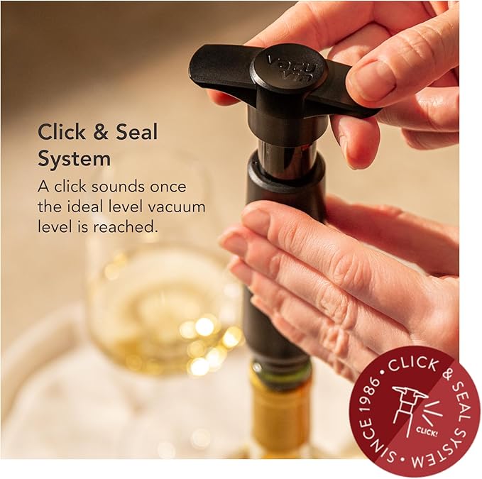 Vacu Vin Original Wine Saver with 1 Vacuum Bottle Stopper – Wine Preserver Pump for Red or White Wine – Manual Air Remover System – Airtight Seal – Keep Wine Fresh Longer – Black