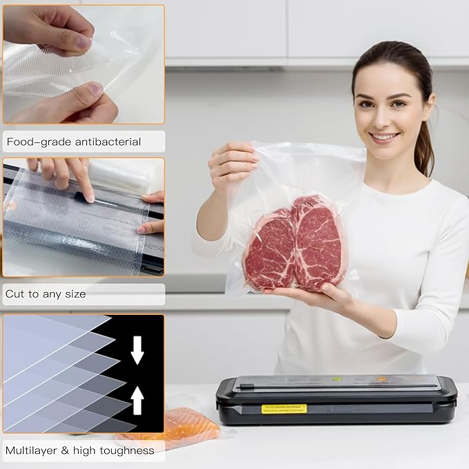 MEGAWISE Vacuum Sealer Bags (11''x 14''-100pcs) for Food Freshness Preservation, BPA Free Vacuum Storage Bags for Food or Sous Vide, Seal a Meal,Double-Sided Texture, Double Lock Freshness (100 count)