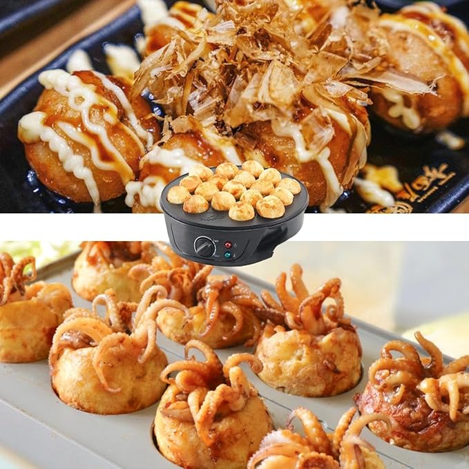 Electric Takoyaki Machine,18 Holes Temperature Control,750W Non-stick Kitchens,for Making Takoyaki Donut Holes & Cake Pops